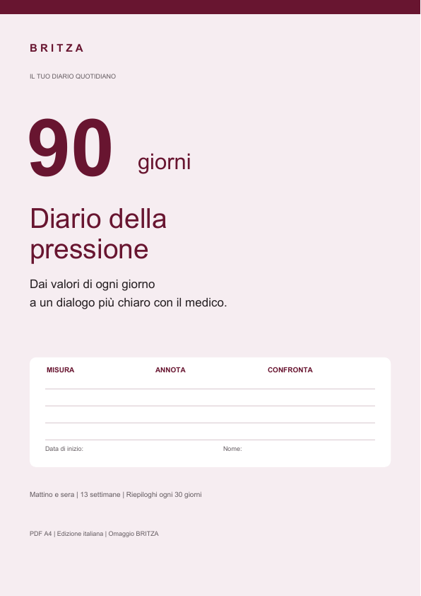 BRITZA — Diario della pressione di 90 giorni, PDF di 24 pagine